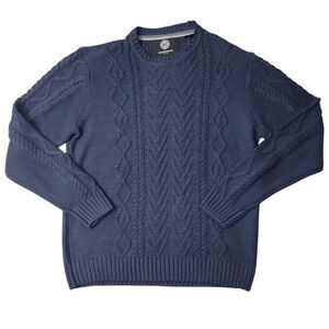 WP Weatherproof Men's Easy Care Classic Cable Knit Sweater - Dark Denim